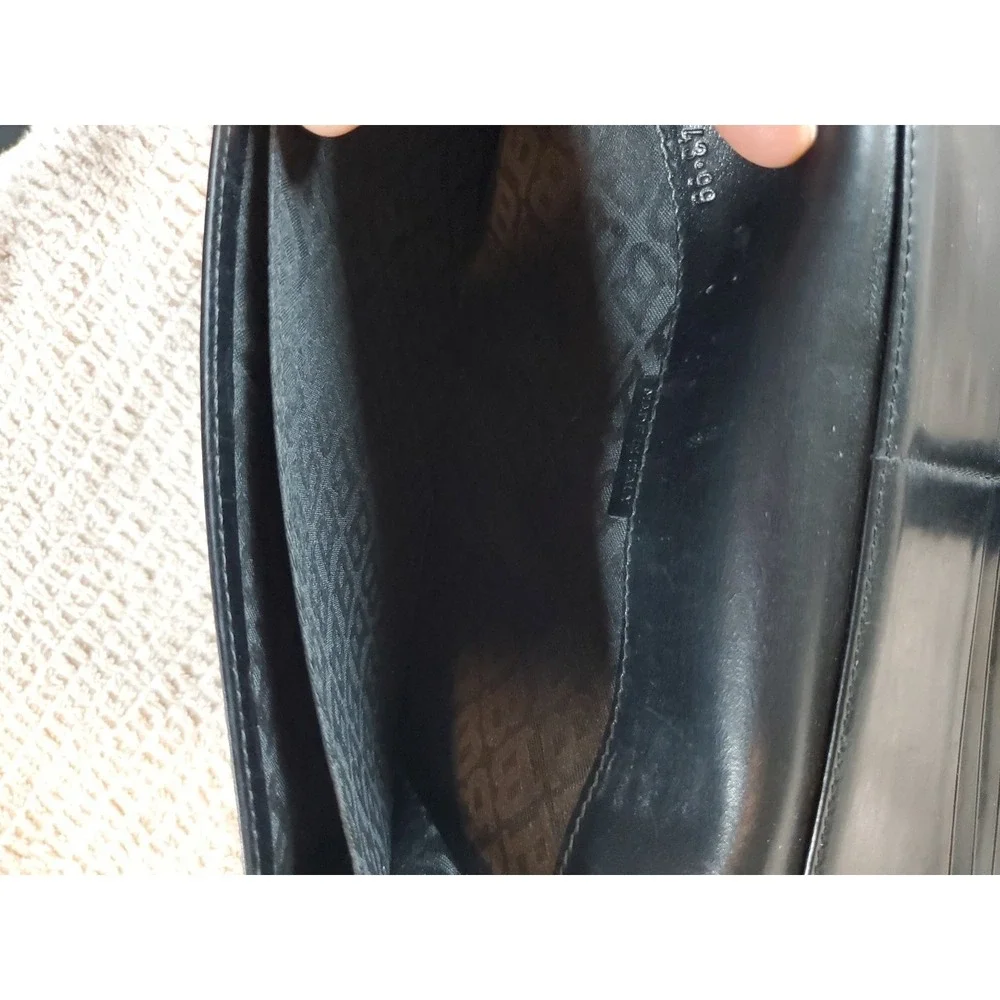 Bally Vtg Black Leather Kisslock Bifold Wallet Women Double B Logo Made In Italy